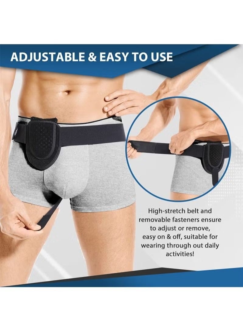 حزام فتق للرجال والنساء ، تروس دعم الفتق قابل للتعديل للفخذ ، مع 1 وسادة ضغط قابلة للإزالة ، حزام فتق الأربية أو أسفل البطن ، للفتق الجراحي ، عظم الفخذ (أسود) - Image 4